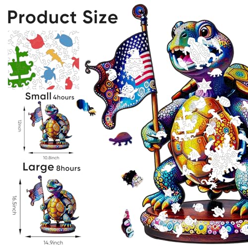 Bovearto Rompecabezas de Madera para Adultos 455 Piezas, Forma Única de Animales Oceánicos, Rompecabezas Patriótico Americano Día 4 de Julio, Juego Familiar Desafiante, Decoración del Hogar (17.3"x15.6") miniatura 3