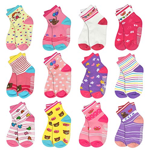 Calcetines antideslizantes para bebés de 12 pares de niños pequeños deslizadores de algodón antideslizante calcetines pegajosos para niños/niños 1-7T tamaño de zapato 3-9 - - 1-3 años