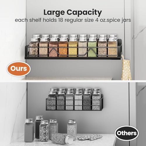 Image of 16.9 Inch Wide Large Capacity Magnetic Spice Rack for Refrigerator, 5 Pack Metal Fridge Shelf, Black