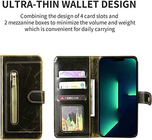 Étui pour iPhone 13 Pro cuir véritable fermeture éclair vert - 4