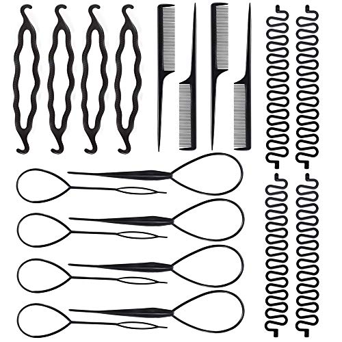 20PC Hair Braiding Tools, Owlbbabies Hair Styling Tools Hair Accessories for Women, Hairdressing Tool Kit with Topsy Tail Hair Tools French Centipede Braider for Twist Plait Ponytail Maker Accessories
