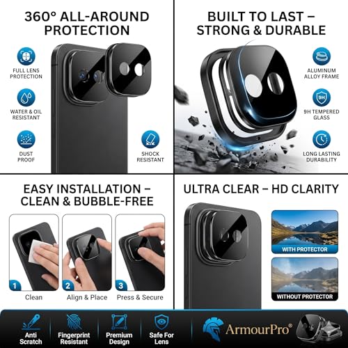 Image of ArmourPro Camera Lens Protector Tempered Glass Compatible For iQOO 15R (6.59 Inches) With Edge To Edge Coverage | Black Lens, Pack of 1