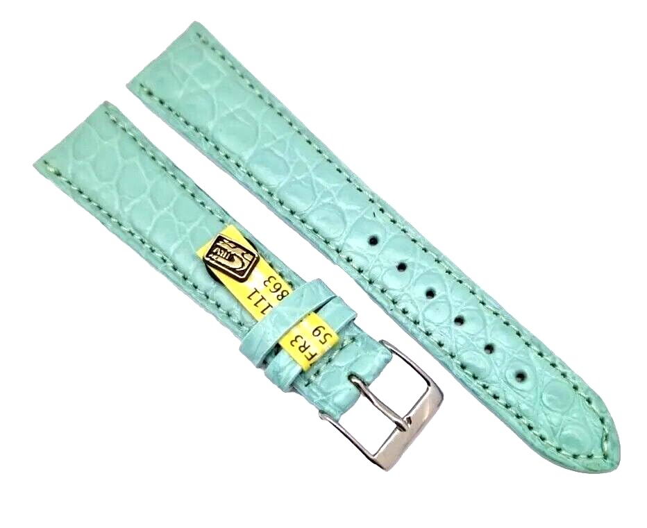 Fluco Correa de reloj de cocodrilo auténtica, 20 mm, color azul turquesa