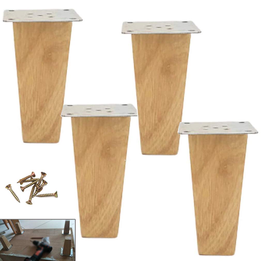 Sofa Legs 4Pcs Wood ,Reliable Wooden Furniture Legs,Square Tapered Cabinets Legs,Replacement Legs,With Mounting Accessories,For Sofa,Couch,Bed,Coffee Table(20Cm/7.9In)
