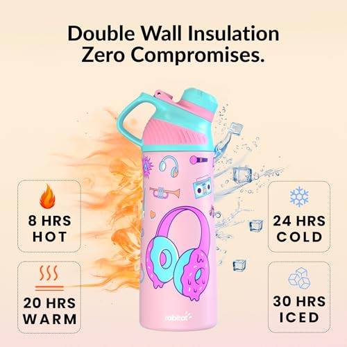 Image of Rabitat ZYLO Personalized 550ml Kids Water Bottle for School | 2-Year Brand Warranty | Magnetic Flip Cap, Leakproof | Triple Insulated Stainless Steel Thermosteel Flask | 24 Hrs Hot & Cold, MissButter
