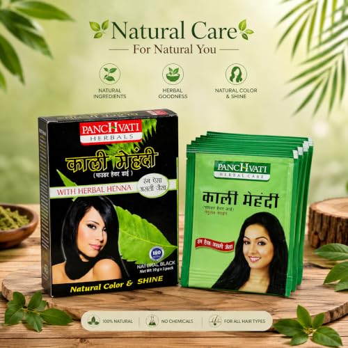 Image of Panchvati Herbals Black Mehandi with Herbal Henna For Men & Women (10g, in one pouch) Pack of 5 in one box,250 Gm.