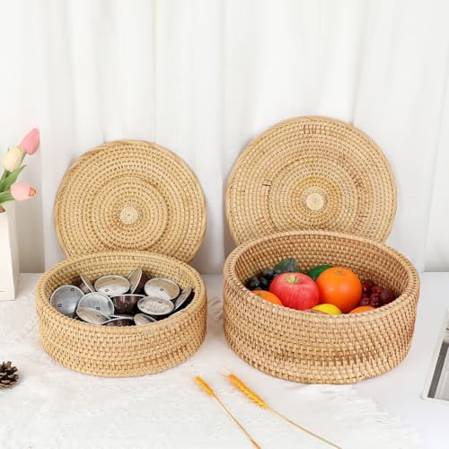 Cestas de almacenamiento decorativas de mimbre para estantes y organización de escritorio 6