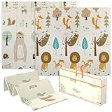 AIYAPLAY Baby Play Mat Double Sided, Foldable & Reversible Activity Playmat, Waterproof Kids Foam Crawling Mat for Outdoor Indoor Playtime Picnics, 196 x 176 x 1.5cm, Animal Theme