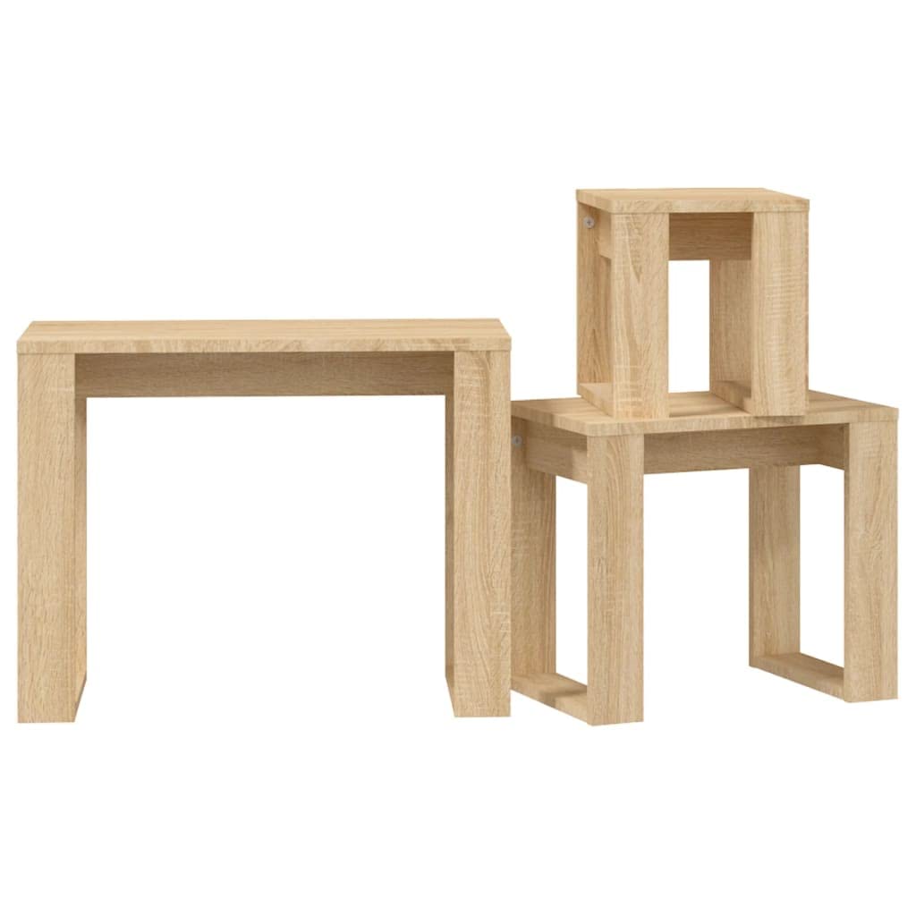 vidaXL Mesas Apilables 3 Piezas Auxiliar Consola Mesita Salón Lateral Té Café Sofá Sala de Estar Muebles Mobiliario Madera Contrachapada Roble Sonoma