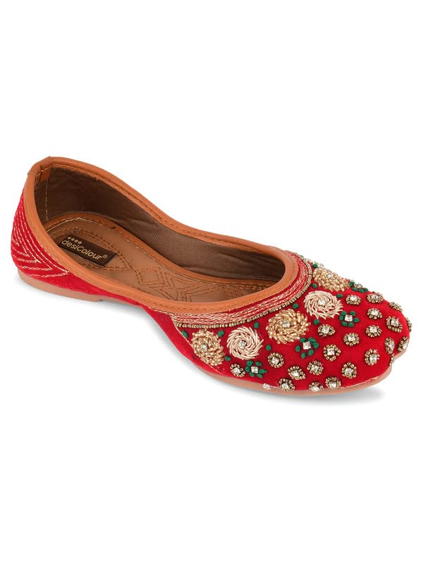 Women Olive Colour Stone Work Mojari/Punjabi Jutti