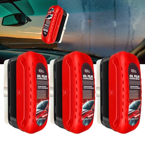 3Pcs 120ml Automotive Oil film Cleaning Brush,Reusable Car Oil Film Clean Brush,Universal Car Windscreen/Window/Glass Cleaner Wipe Board for Coating,Glass Stain Removal Tool - Prevents Rain & Fog