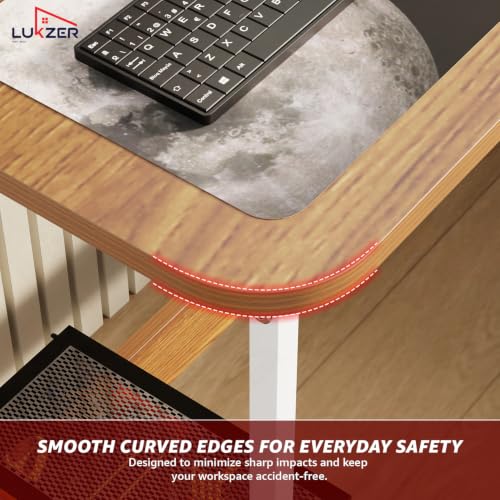 Image of Lukzer L-Shaped Study Table for Home or Office (MST-007 /White & Oak Brown) Metal & Engineered Wood Corner Computer Desk, Laptop & Gaming Station for Students and WFH (110 x 110 x 75 cm) Easy DIY
