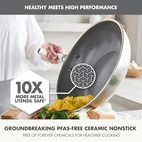 GreenPan Hybrid 11” Nonstick Stainless Steel Wok Pan, APEX Tri-Ply Thermobond PFAS-Free Ceramic Skillet, Induction & All Cooktop Compatible, Oven Temp to 850°F, Dishwasher Safe, Silver