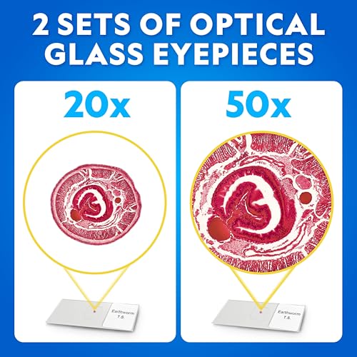 Image of National Geographic Dual LED Student Microscope - 50+ pc Science Kit Includes Set of 10 Prepared Biological & 10 Blank Slides, Lab Shrimp Experiment, 10x-25x Optical Glass Lenses and More! (Silver)