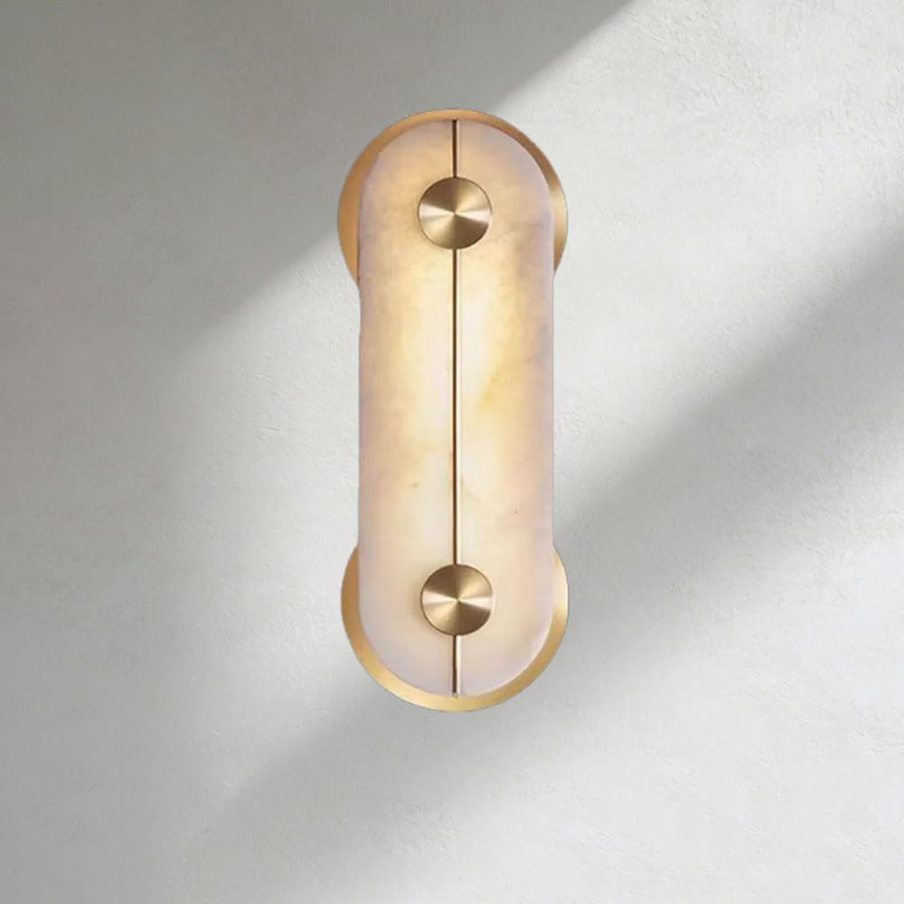 ZGDHWCR 16.5-inch Natural Alabaster Wall Light, LED Warm Light, Medieval Style Wall Sconce, Hard Wire Connection for Interior Wall Lamp, Bedside, Dining Room, Dressing Table.