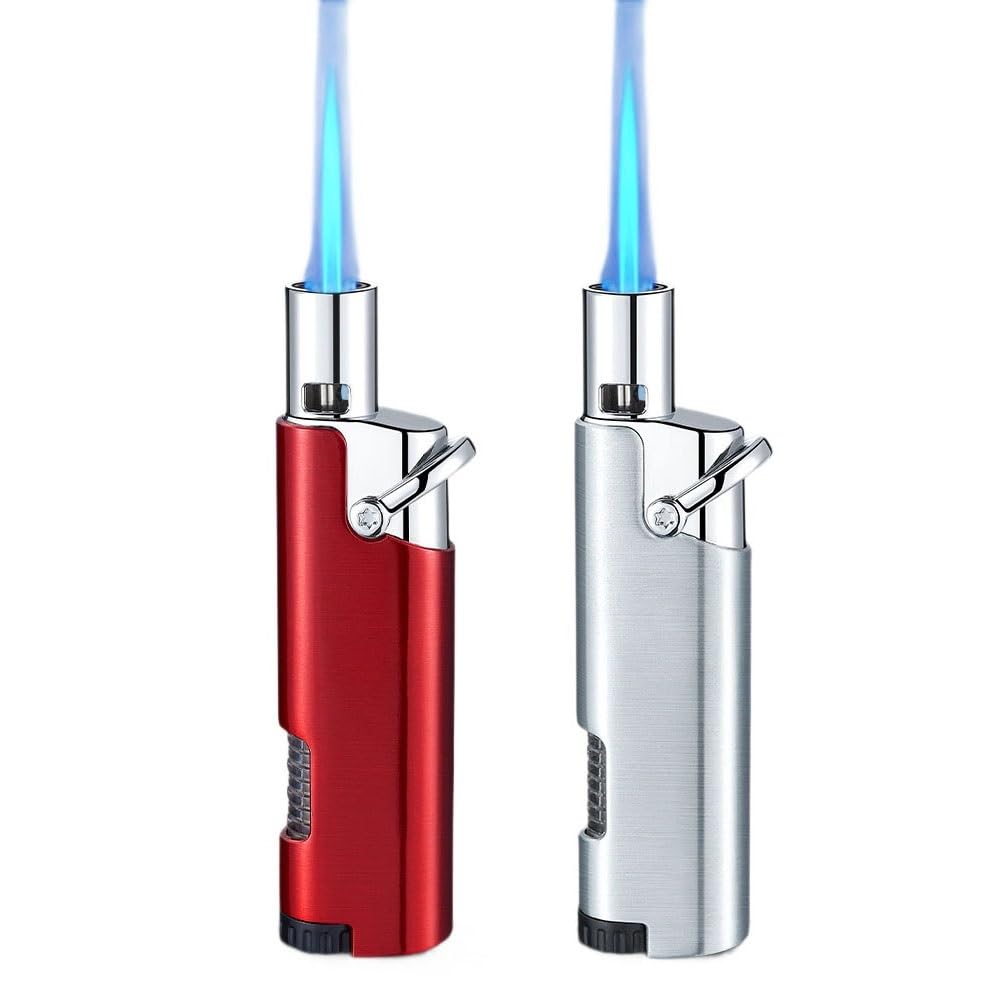 Lot de 2 briquets au butane, coupe-vent, rechargeables, réglables, avec réservoir de carburant visible, idéal pour Noël, la Saint-Valentin, le Nouvel An