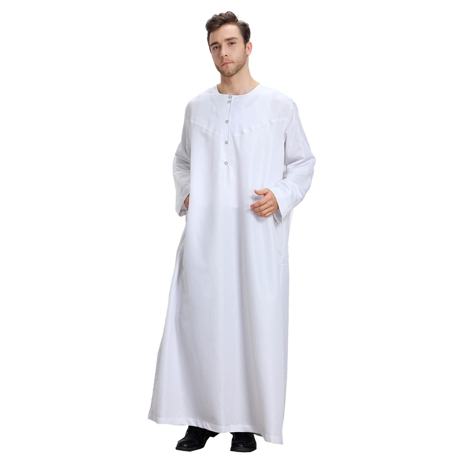 CHUNOTU - Bata de caftán étnico para hombre, cuello alto, con botones, suave, transpirable, ropa musulmana