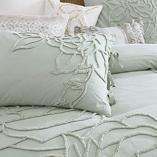 Peri Home 100% Cotton 3-Piece Comforter And Sham Set, Green Chenille Rose, Full/Queen #TOP4