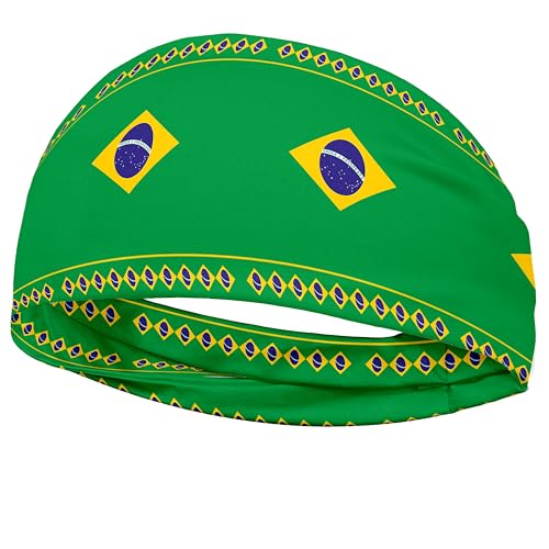 Sports Headband for Women Men Brazil Flag Pattern Workout Head Band Sweat Bands Women Running Cycling Yoga Fitness WorkoutSports Gift