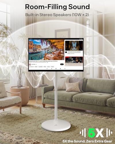 Image of SYLVOX 32 inch Smart Portable Monitor with Wheels, 1080P FHD Touch Screen, Android 14, 10000mAh Battery (4-5H), 8GB+128GB, Swivel Rolling Stand, Voice Remote, StandbyMe-Style Smart Screen for Streaming