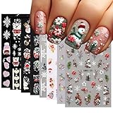 8 Sheets 5D Christmas Nail Art Stickers Self-Adhesive Embossed Cute Santa Claus Reindeer Xmas Tree Designs Cartoon DIY Xmas Nail Art Stickers Decals Christmas Nail Supplies for Women Nails Art Decor