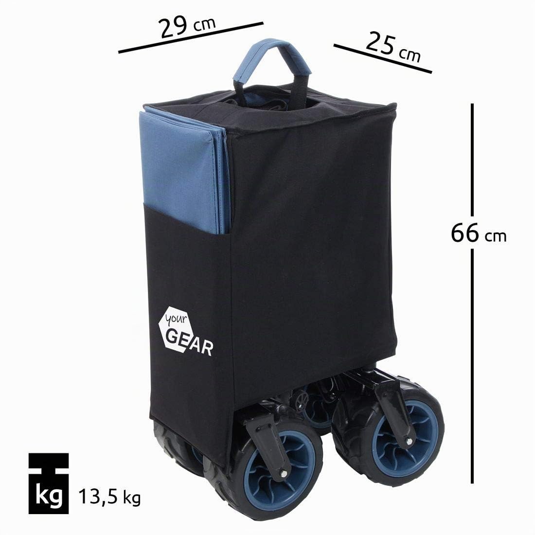 yourGEAR Bollerwagen faltbar XXL – Robuster Transportwagen mit 195l Volumen, 80 kg Belastbarkeit, 10cm All-Terrain Rädern, Outdoor Trolley klappbar, Handwagen mit 2 Getränkehalter für Strand & Camping