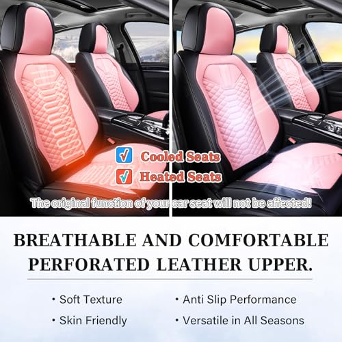 Image of Coverado Seat Covers Full Set, Waterproof Nappa Leather Seat Covers for Cars, 5 Seats Universal Car Seat Protectors, Black and Pink Leather Car Seat Covers Car Seat Cushions Fit for Most Cars