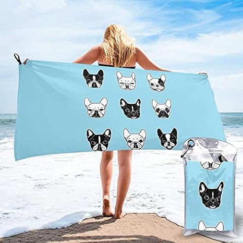 TDAHEGN Gym towel, French Bulldog Bath Towel, Beach Towel, Multipurpose Use for Sports, Travel, Super Absorbent, Microfiber Soft Quick Dry, Lightweight Cover