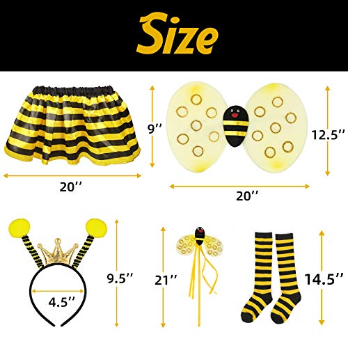 Joy Bang Bee Costume Bee Wings Costume Accessories 5PCS Bumble Bee Wings for Kids Princess Fancy Dress Up with Tutu Dress Wings Headband Wand Bee Socks