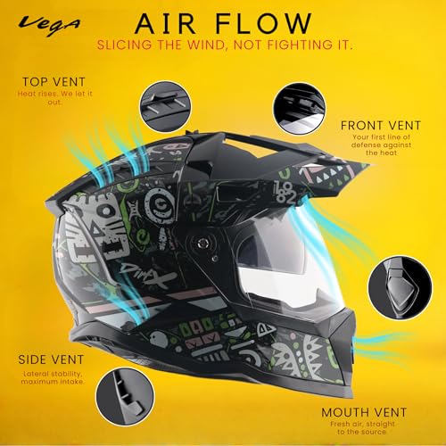 Image of Vega VF 11 Dirt-X Challenge Full Face Motorcycle Helmet with Shock Absorbing Shell, Aerodynamic Design, Ventilated Interior, Aggressive Racing Styling Black Grey -M