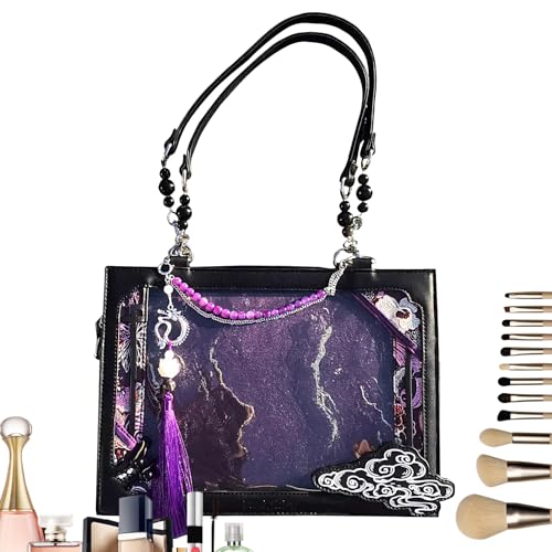 Bolso de mano para mujer | Bolso bandolera de ropa de calle diario | Bolso bandolera estético para viajes, vacaciones, citas, paseos, compras y fotos de vacaciones, negro, morado, ver descripción