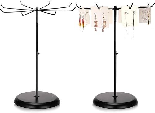 Barydat Soporte giratorio de 2 piezas, organizador de joyas de metal negro de altura ajustable con 8 ganchos, soporte multiusos para accesorios,