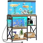HOOBRO 20-29-37 Gallon Fish Tank Stand with Power Outlet and LED Light, Aquarium Stand with Storage Shelves, 35.4" L x 15.7" W, Reptile Tank Stand with Stable Metal Frame, Rustic Brown BF80UDFT01