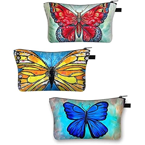 GIMURM Toiletry Bags Makeup Bag, 3 Pack Travel Cosmetic Bag Accessories Zipper Pouch Butterfly Make Up Bag , Waterproof Makeup Brush Bag Accessory Organizer for Women (Blue) Cover
