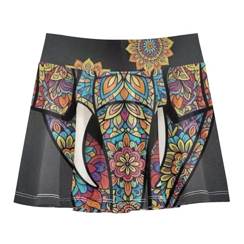 Elephant Mandala Floral Black Tennis Skirts Toddler Running Athletic Shorts for Girls Skorts Flowy Skirt 4t2