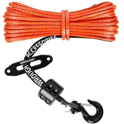 1/4" Synthetic Winch Rope Kit, 1/4 In x 50 Ft 10,000LBs Strength ATV Winch Rope Line with Steel Hook, Fairlead, Rubber Stopper, Protecting Sleeve and Thimble, Suitable for ATV, SUV, Vehicle (Orange)