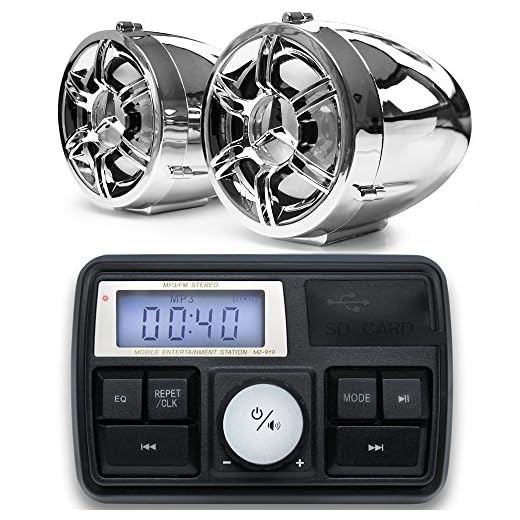 GoHawk TT3 3” Waterproof Bluetooth Motorcycle Stereo Speakers 7/8-1 in. Handlebar Mount MP3 Music Player Sound Audio Amplifier System Scooter ATV UTV w/AUX in, FM Radio, USB, SD Card, 12V