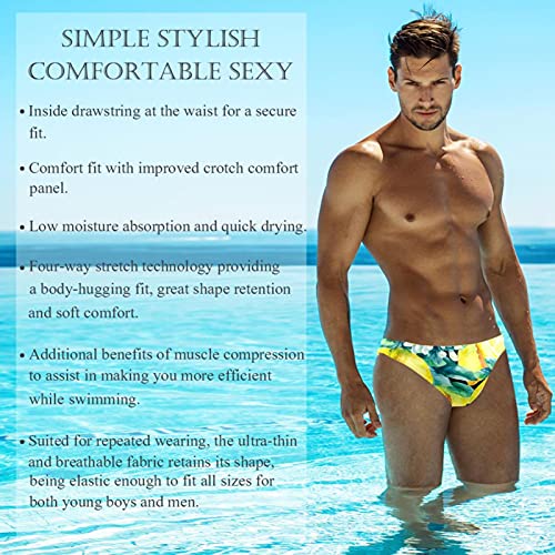 Lorvies Men's Plant Fruit Yellow Lemon Pattern Swimsuit Brief Bikini Swimwear Sexy Swimsuit Swimming Short Quick Dry #TOP2