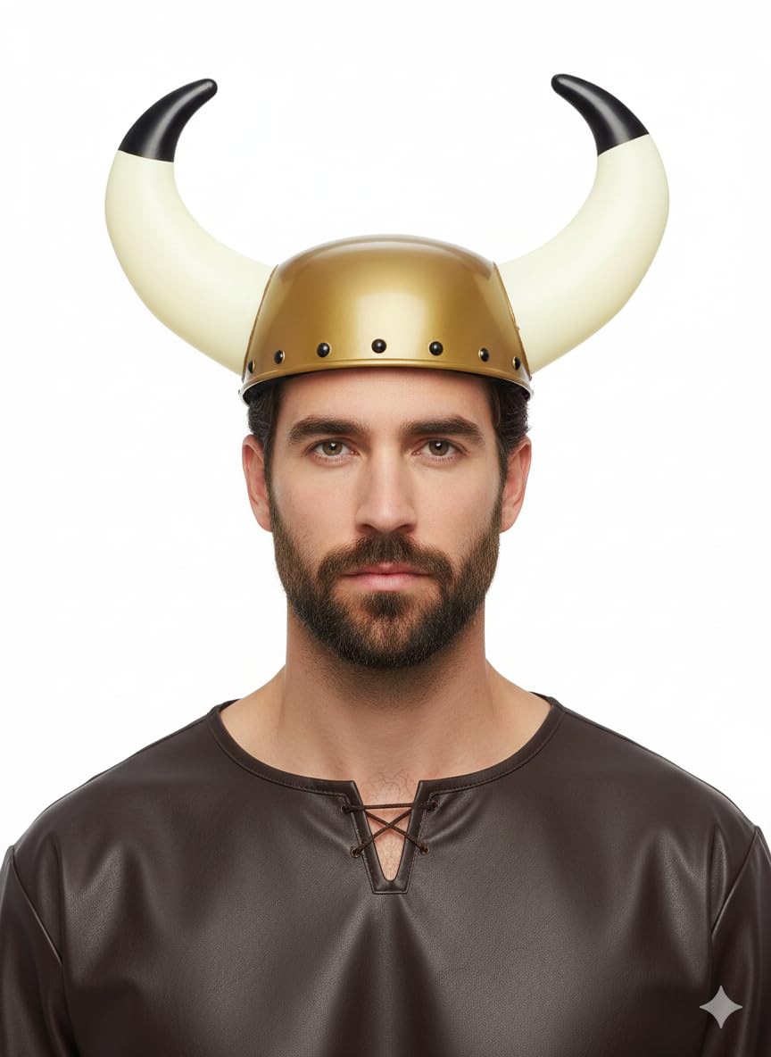 labreeze Viking Helmet with Horns for Adults, Gold and Cream Norse Warrior Costume Accessory for Halloween, Medieval Parties, Cosplay
