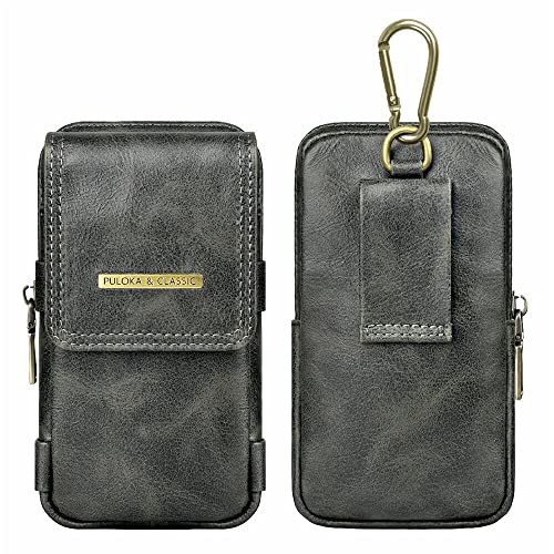 PULOKA PU Leather Mobile Pouch for Men | Multipurpose Rugged Holster Travel Pouch | Compatible with All Smartphone up to 6.9-inches – Black