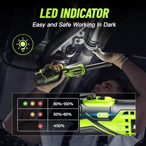 Image of Robustrue 3 /8 inch Cordless Ratchet Wrench, 6-inch Extended Ratchet Wrench, 40Ft-lbs 400RPM Cordless Ratchet, 2 Batteries Power Electric Ratchet Driver with Variable Speed, 7 Sockets, LED Light