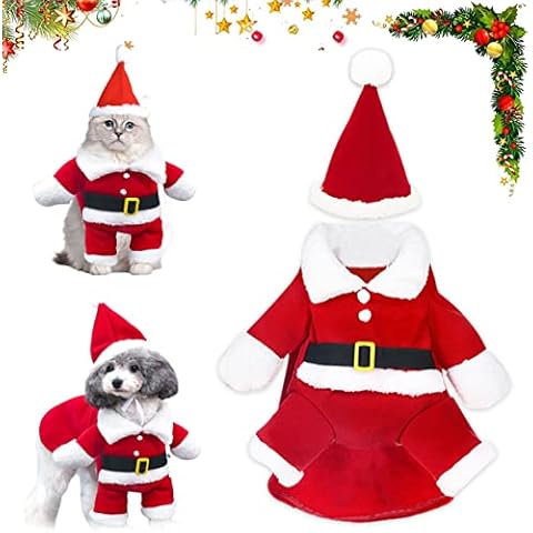 Hundekostüme Weihnachten, Haustier Weihnachtskostüm, Katze Hund Weihnachtskostüm mit Mütze Weihnachtsmann, Weihnachts Katze Kleidung Cover