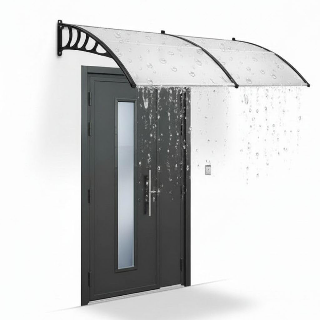 Mucola Haustürvordach Pultvordach Kunststoff 240x90cm – Überdachung Türdach transparent mit Halterung | Regenschutz UV-beständig, Vordach für Eingangstür Terrasse Balkon, einfache Wandmontage
