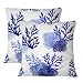 Funda de Cojine 2 Piezas Funda de Almohada Coral Azul Soft Funda cojin Cuadrada 45 x 45 cm Decorativo Fundas de cojín con Cremallera Invisible para sofá Coche