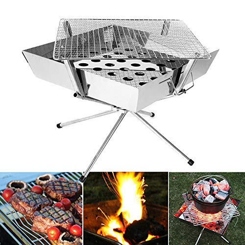 Mini BBQ Grill, Holzkohlegrill Tragbarer Klappgrill Faltgrill Camping Edelstahl Tischgriller Kohlegrill Garten Party Picknick und Camping