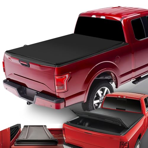 Image of DNA MOTORING Truck Bed Soft Tri-Fold Adjustable Tonneau Cover Compatible with 15-23 Ford F150 8Ft Fleetside / Styleside Bed, TTC-TRISOFT-013