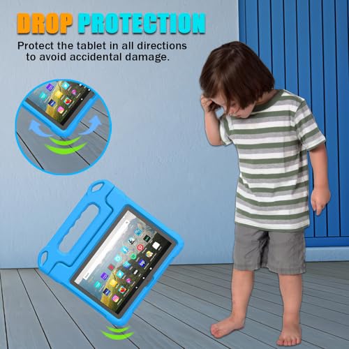 Image of Fire HD 8 & Fire HD 8 Plus Tablet Case for Kids(12th /10th Gen, 2024 /2022 /2020) - DJ&RPPQ Lightweight Shockproof Cover with Handle Stand for Fire HD 8 /Plus /Kids /Pro Tablet Also for Sony Nokia - Blue