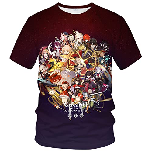 Rasbctk Unisex Genshin Impact T Shirt 3D HD Adventure Game Printed Tops Tees Casual Short Sleeve,Multicolor2,M