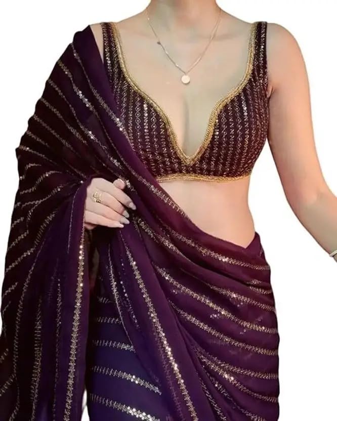 Women's Thread Sequence Work Georgette Saree With Blouse