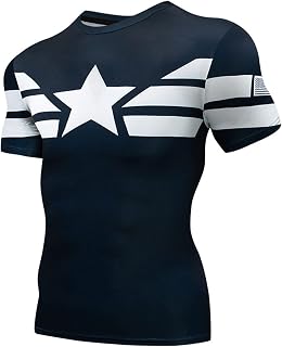 WIOSEN Men's Sport Fitness Compression Short Sleeve Captain America Fans Slim-Fit Tees Gym Cycling Quick Dry Breathable Tight Undershirt